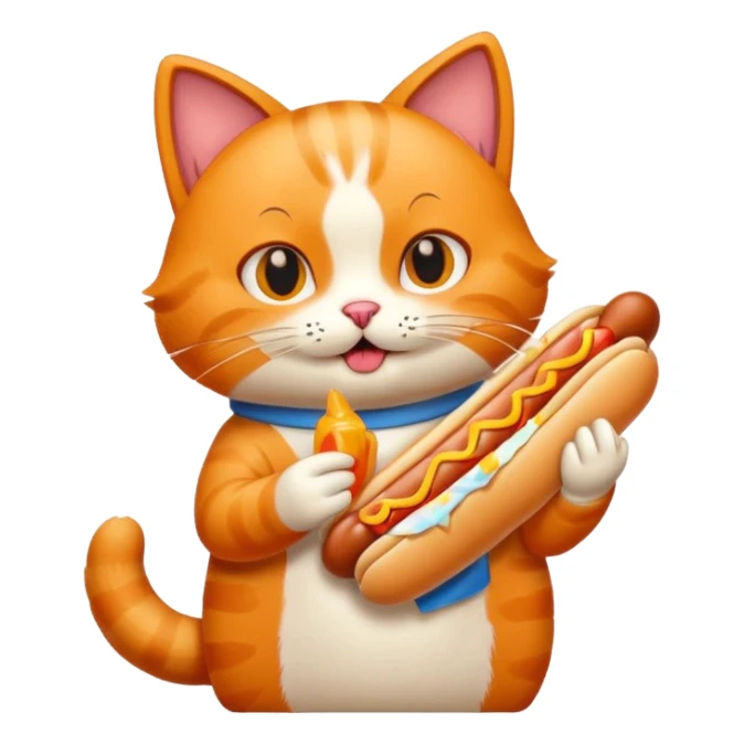 A cartoon cat holding one hot dog and eating it sticker