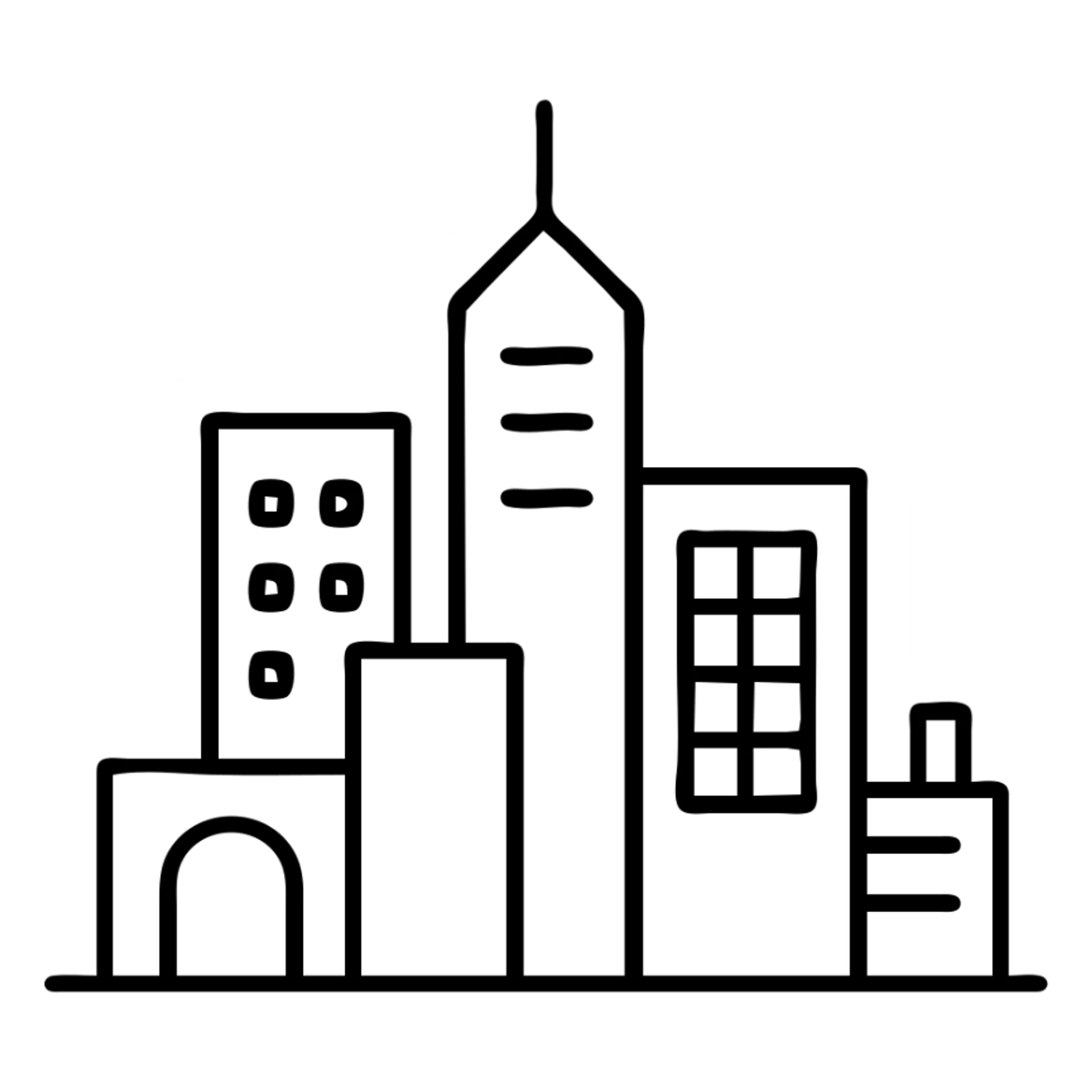 A modern city skyline with various buildings and urban infrastructure sticker