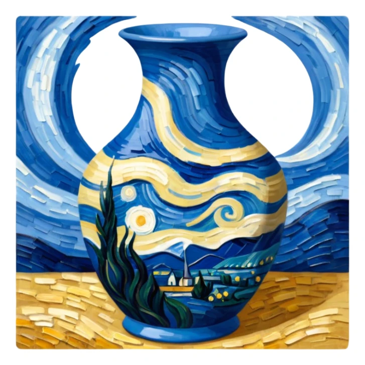 a vase with van gogh painting sticker
