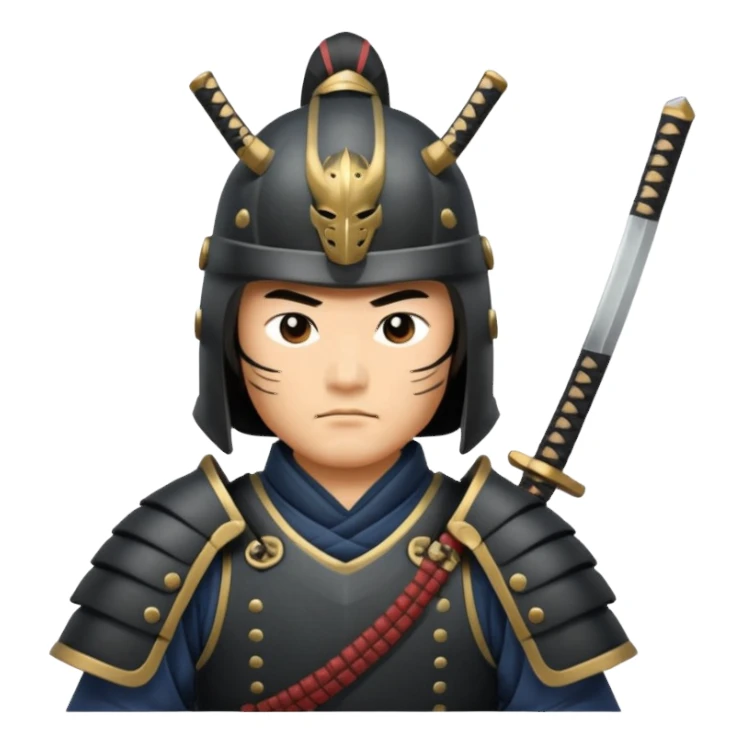 samurai lord, Armored noble with katana at side, kabuto helmet, stern posture. sticker