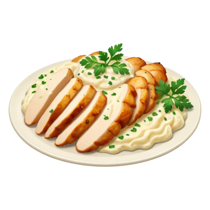 chicken slices with alfredo sauce and mashed potatoes on the side sticker