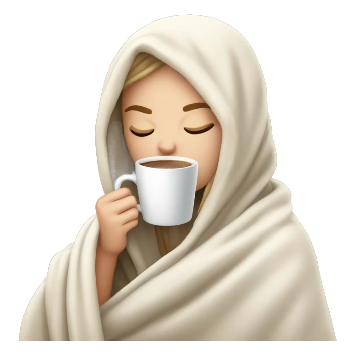 White girl inside a blanket sipping coffee eyes closed sticker