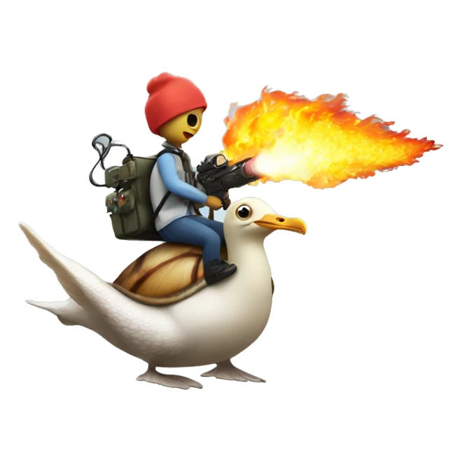 snail with a flamethrower riding a seagull sticker