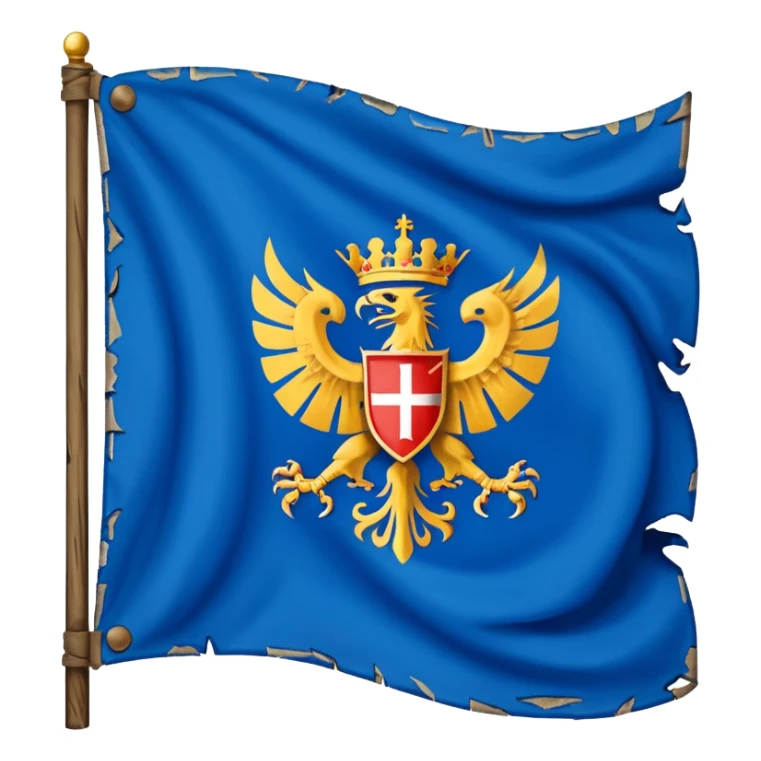 medieval war torn ripped banner blue heraldry flag blowing in wind sticker