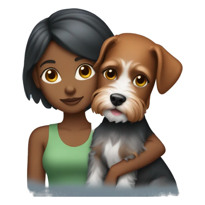 Black girl with ginger hair holding mini schnauzer dog  sticker
