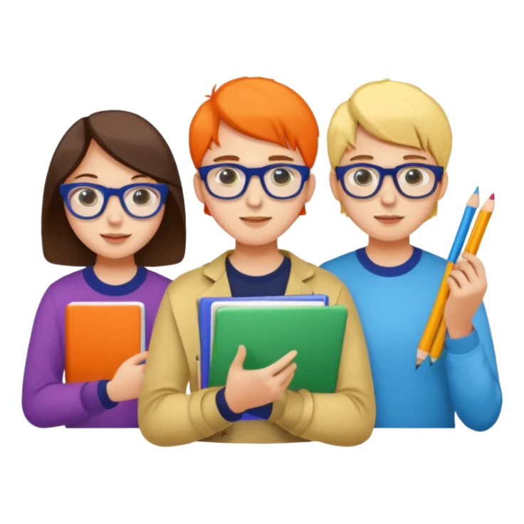 three young people design students brainstorming with colorful materials sticker