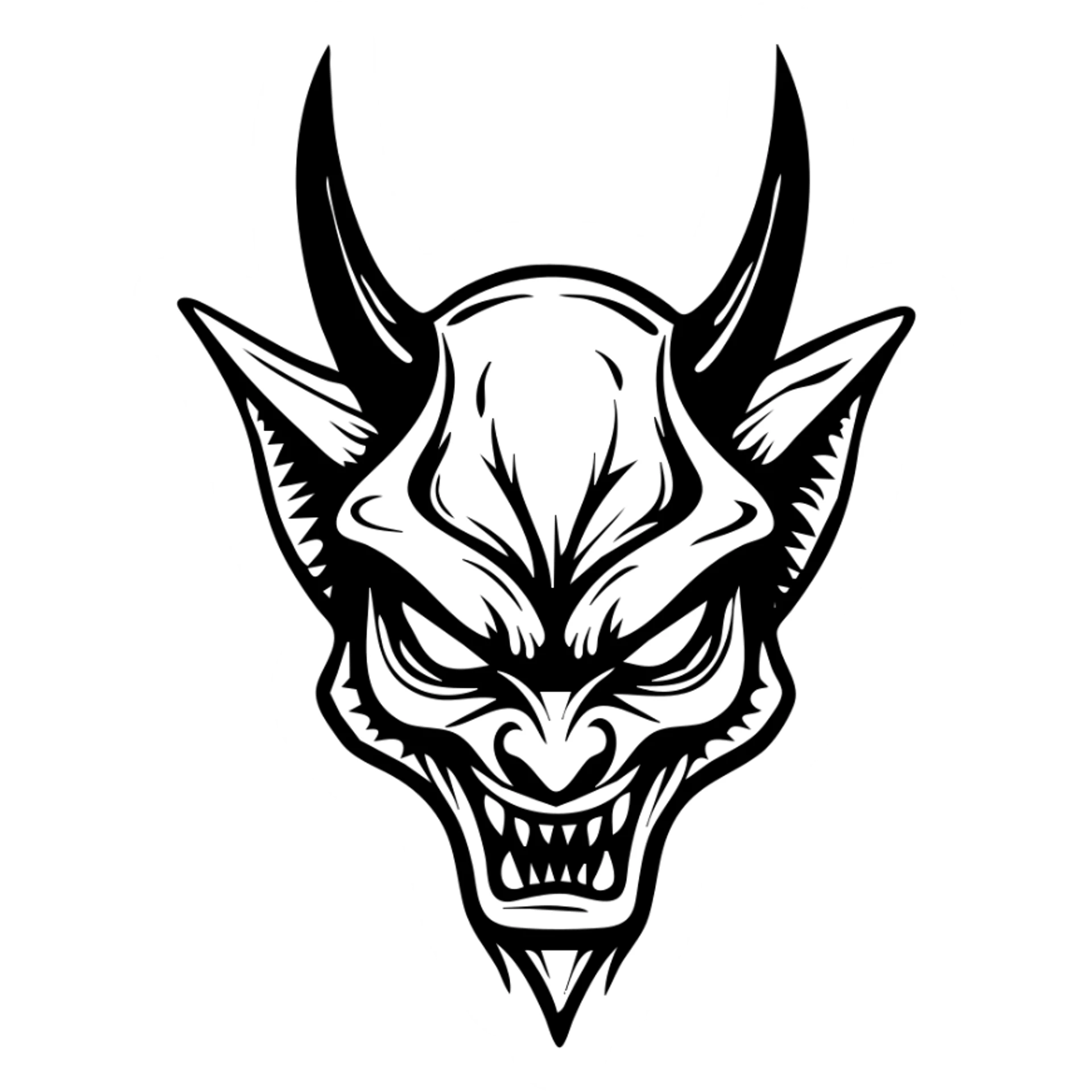 Akuma logo, demon face with red glowing eyes, fierce expression sticker