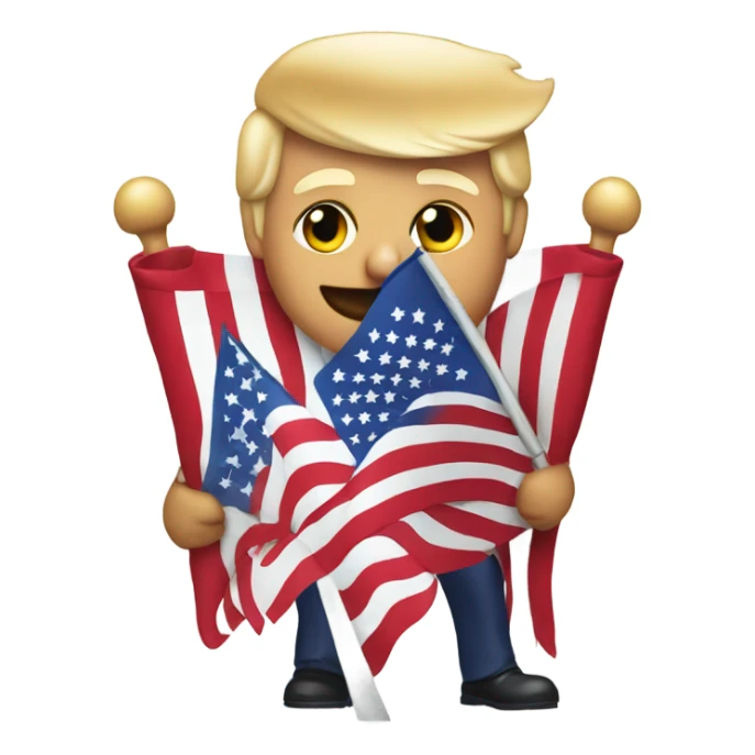 Donald Trump holding American flag wearing a MAGA hat  sticker