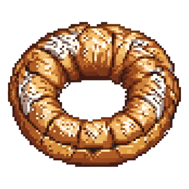 simple cute round simit bread with sesame seeds, pixel art style sticker