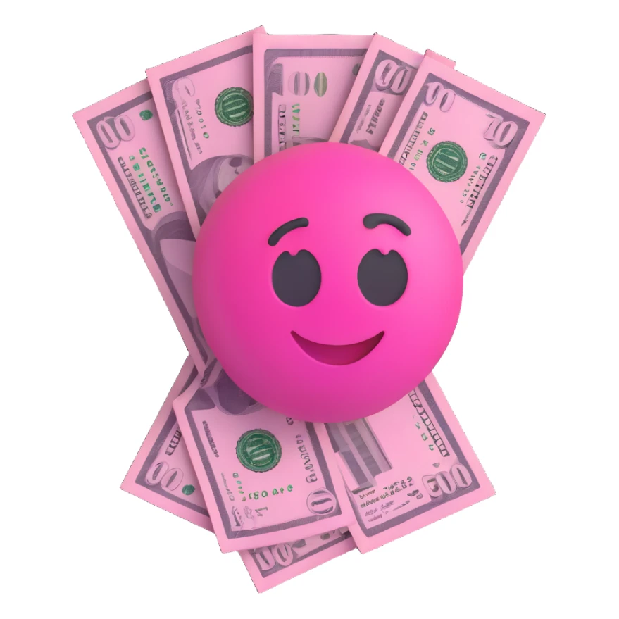 $100 bill in 3D emoji style, mostly pink with white accents, modern look sticker