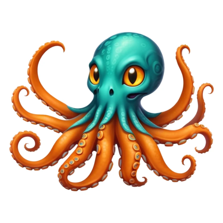 Create a mystical sea guardian that combines the ethereal psychic powers and cute feline form of the first creature with the oceanic draconic might and tentacled body of the second, resulting in a teal-and-orange telepathic cat-octopus-dragon that commands both the depths and the mind. sticker