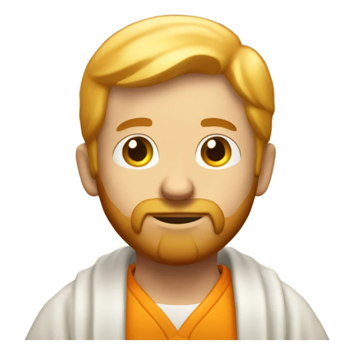 man with orange beard, short blond hair as he praying, with a holy shine behind him sticker