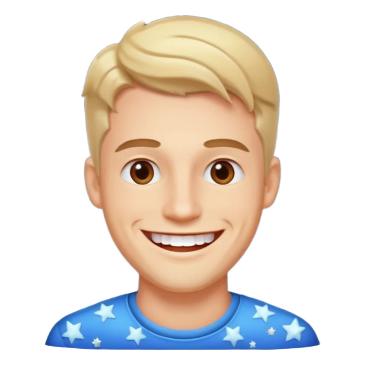 create an image of a perfect guy, very handsome, catching, smart and smiling with his white teeth. around him there's like a shining and small stars showing how perfect he is . the background is white sticker