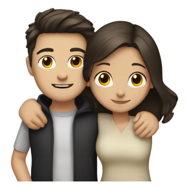 White brunette girl and slightly tan black-haired boy hugging sticker