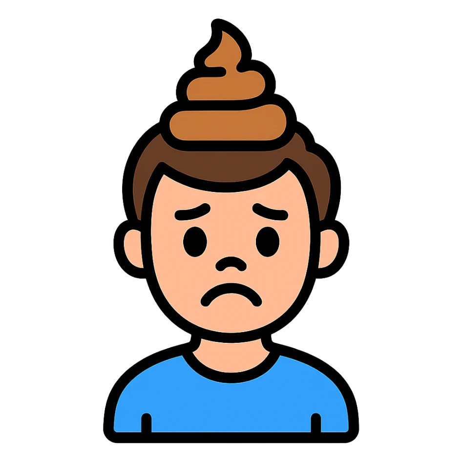 cartoon icon of a man with poop on his head sticker