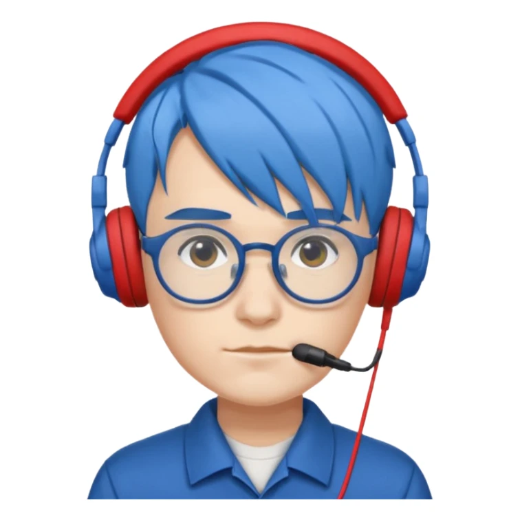 Faker with blue hair, T1 uniform, wearing glasses, white headphone











 sticker