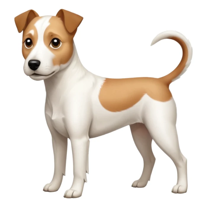 a full body slightly chubby white parson russell terrier looking dog the size of a kelpie with light brown long ears and a light brown patch on one eye and a large snout. the rest of the dog is completely white. forward facing sticker