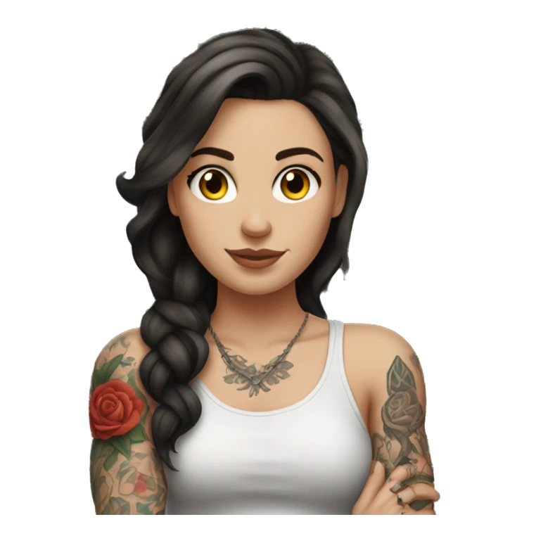 A brunette white girl with tattoos on her arms sticker