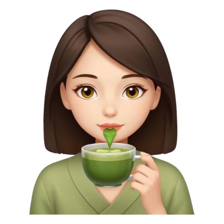 beautiful brunette , with light brown eyes (let's call her kami), sipping matcha sticker