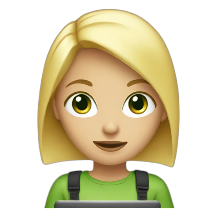 Girl blond with laptop with green eyes sticker