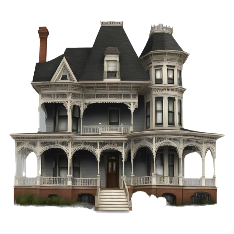 Side view Victorian style . Extra large Haunted Addams 8 story tall house. Wraparound porches porticos sticker