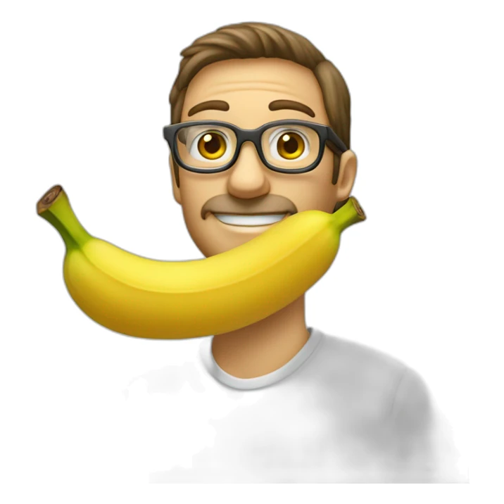 Uomo pelato con occhiali e pizzetto lancia una banana sticker