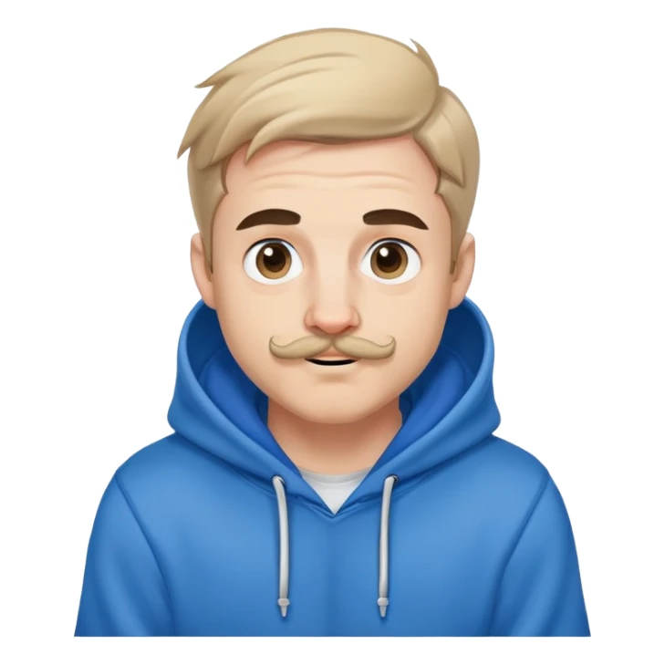 Mr. Beast wearing a blue hoodie, small ferret mustache, small light beard, playful expression sticker