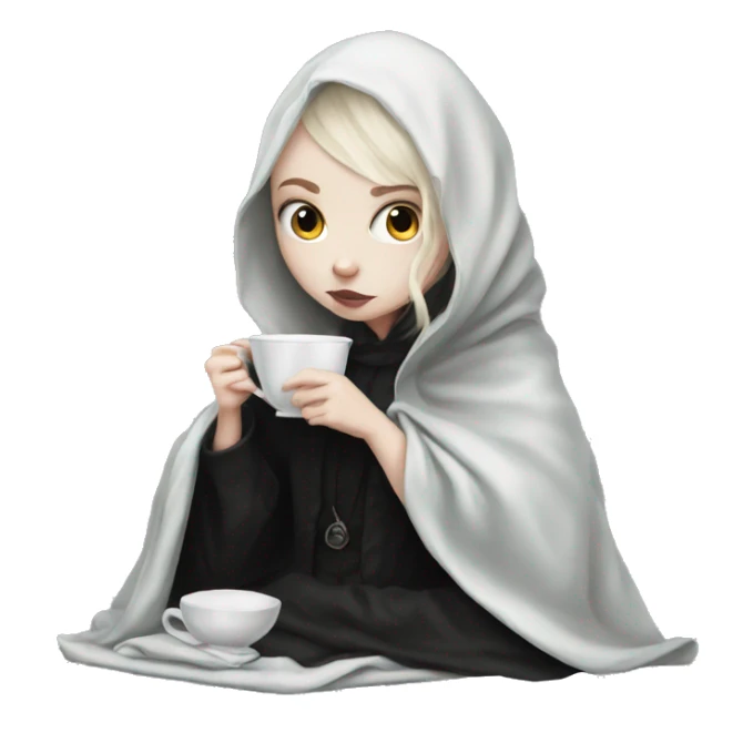 gothic pale Girl drinking tea with blanket on sticker