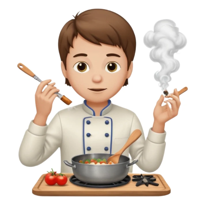 A brown haired white skinned boy cooking and smoking  sticker