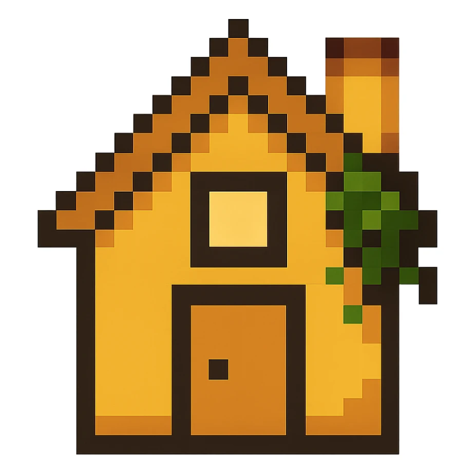 minimal house, pixel-art, yellow sticker