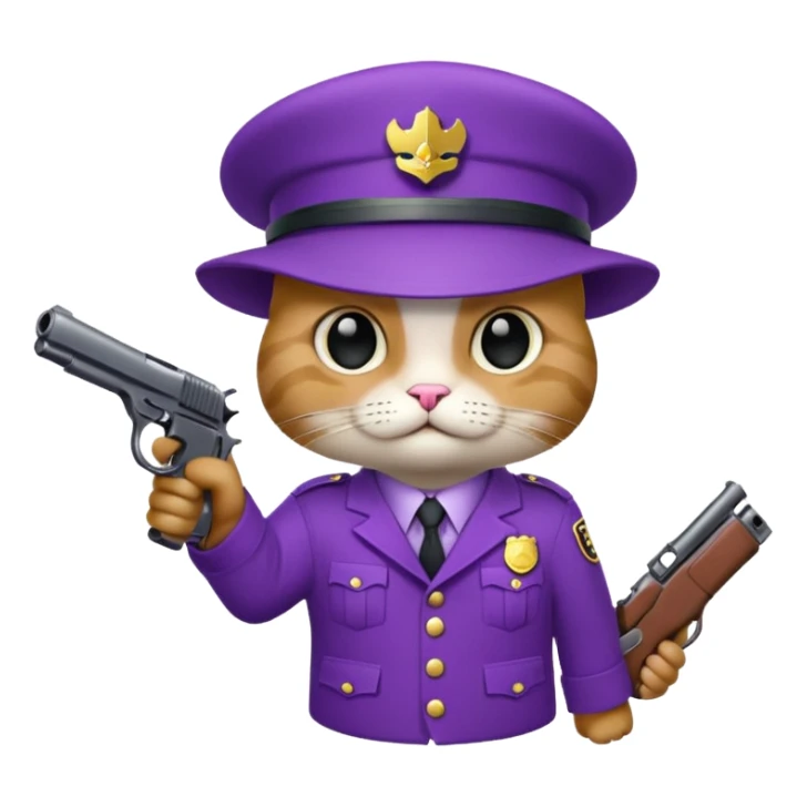 Un chat violet avec un pistolet sticker