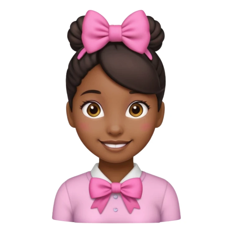 Make a black girl emoji with a bun and a pink bow sticker