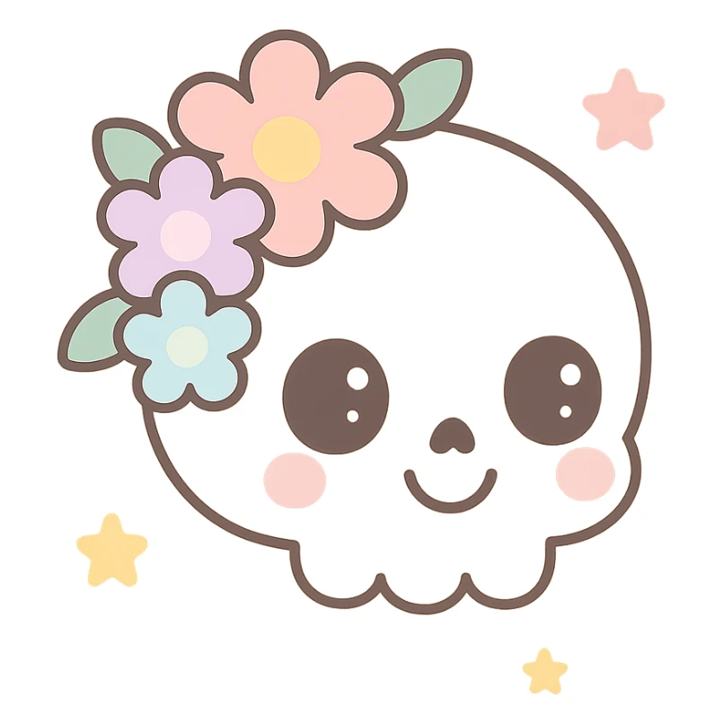 cheerful skull with flowers, visual concept combining happiness and death sticker