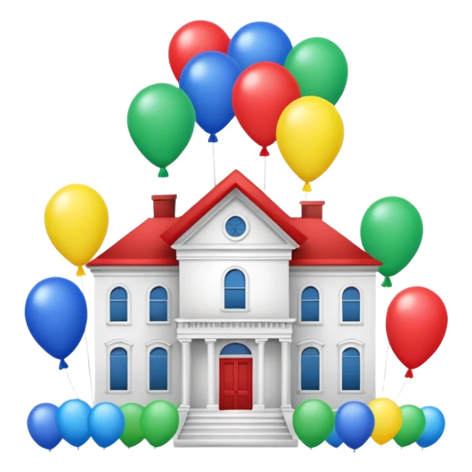 white house with balloons on top sticker