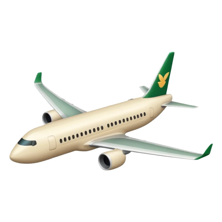 long light beige passenger airplane with dark green logo, emoji style sticker