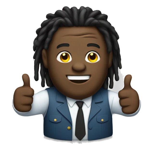 Black fat head man with dreads and holding a thumbs up sticker