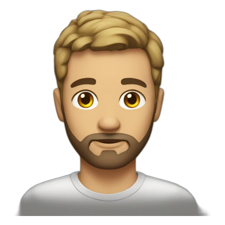 man with short hair and short beard wearing a t-shirt that says escutai sticker