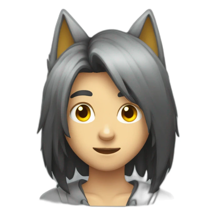 Young man long black hair wolf ears yellow eyes sticker