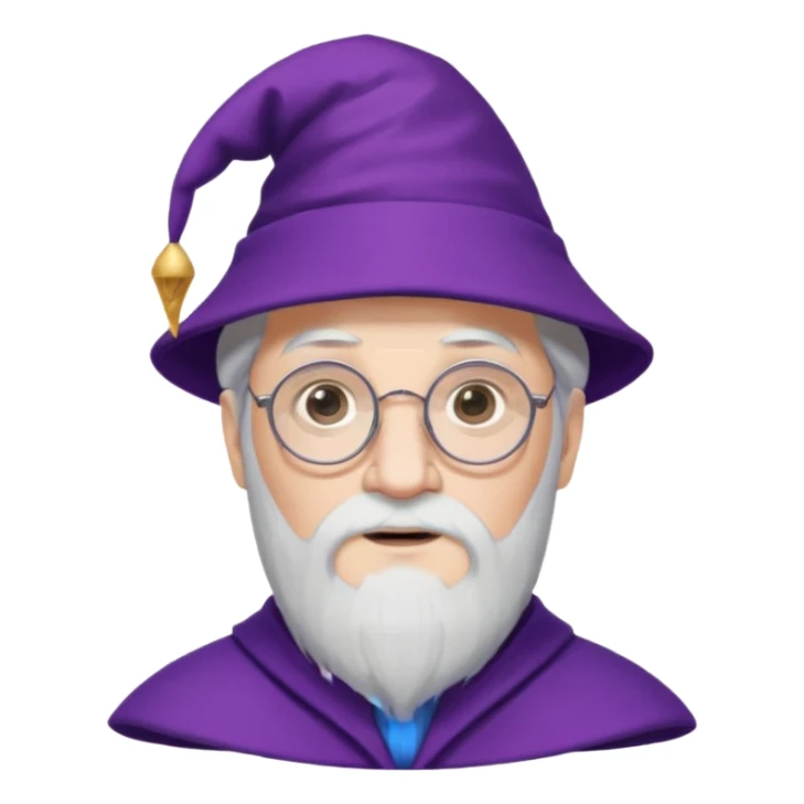 dumbledore, white hair, wear purple magic hat, glasses sticker