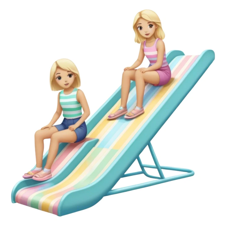 2 girls, blonde and brunette going down a pastel colorful striped slide  sticker