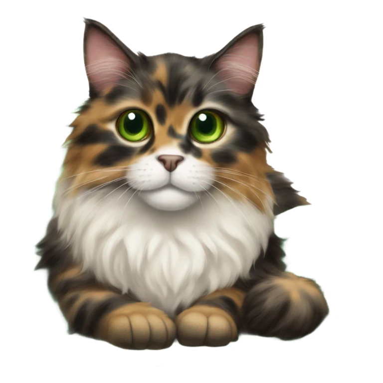 Long hair tortie cat with green eyes kneading a sheep skin throw sticker