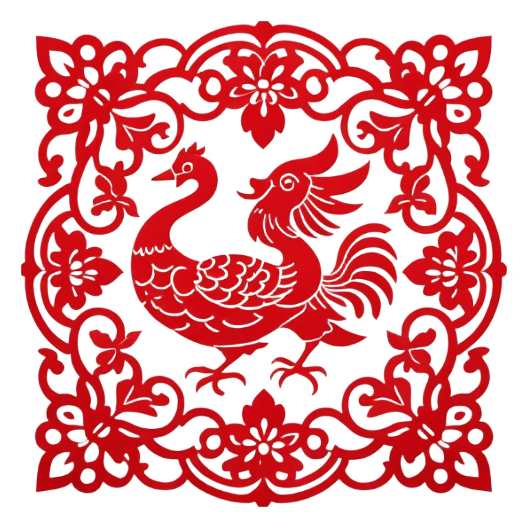 Chinese paper cutting art, red decorative pattern, traditional craft, emoji style sticker
