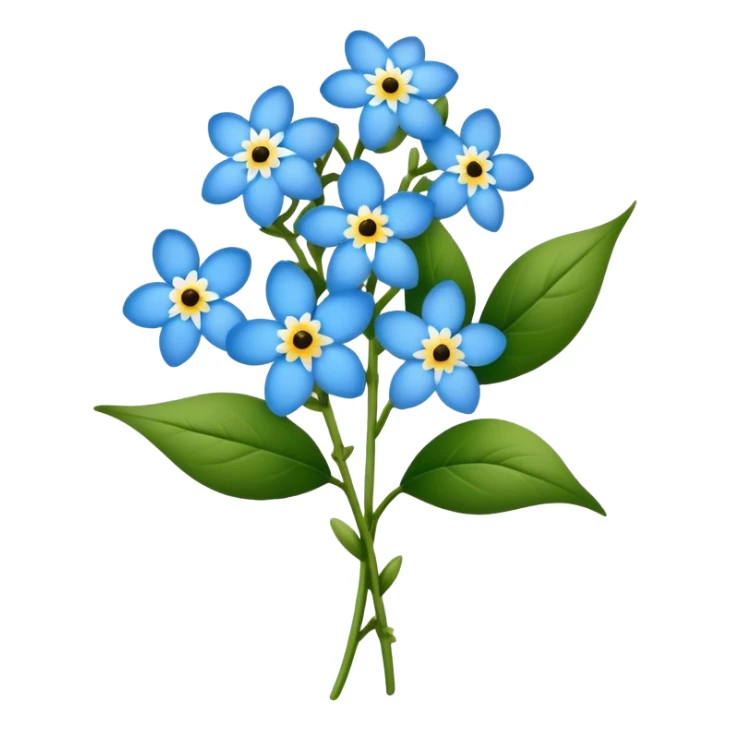 luxuriant, big bouquet Forget-Me-Not flower, stem, leaf sticker