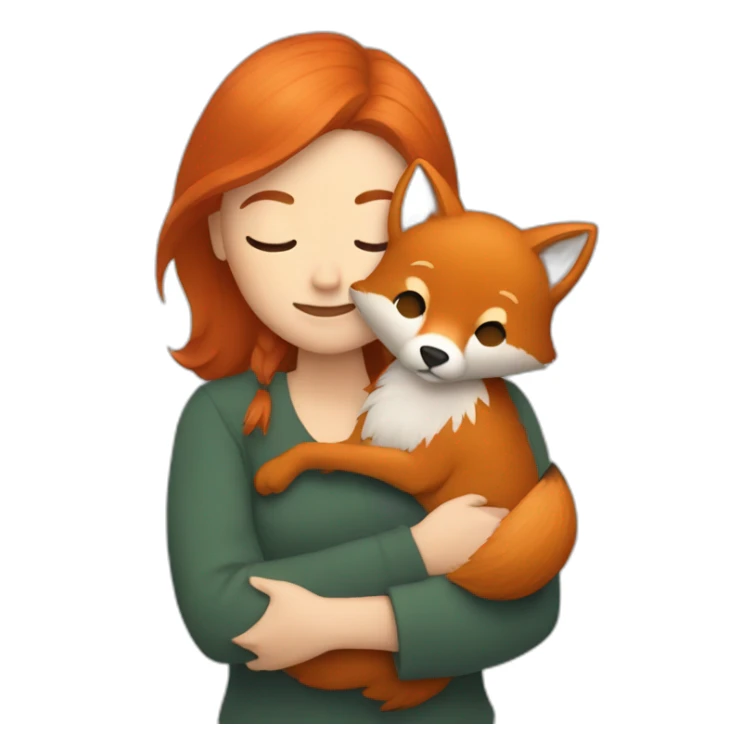 a woman with ginger hair hugging a fox sticker