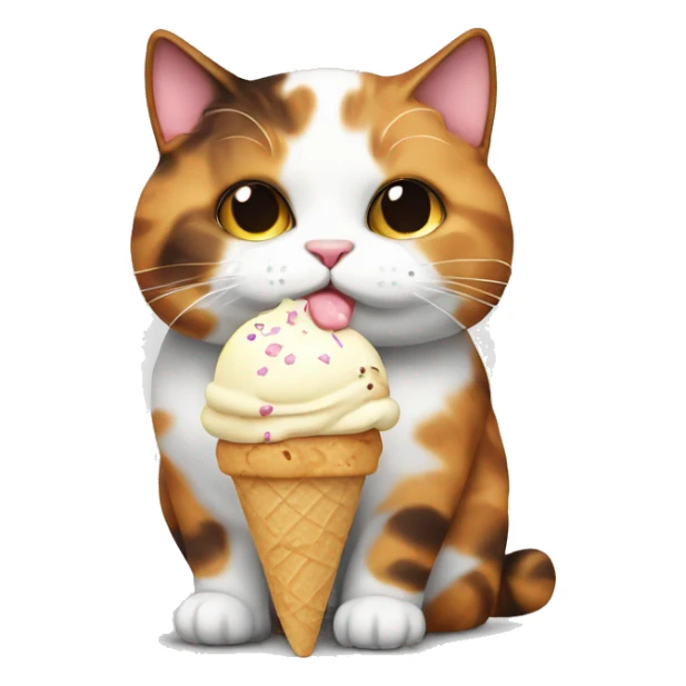 Realistic Fat calico cat with icecream sticker
