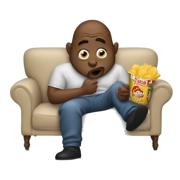 ugly gus sitting and eating chips on the couch  sticker