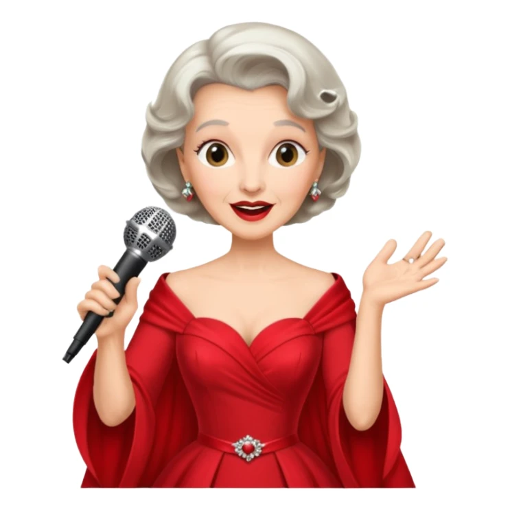 Older woman – elegant gown, 50s, diva, red dress, singing into mic sticker