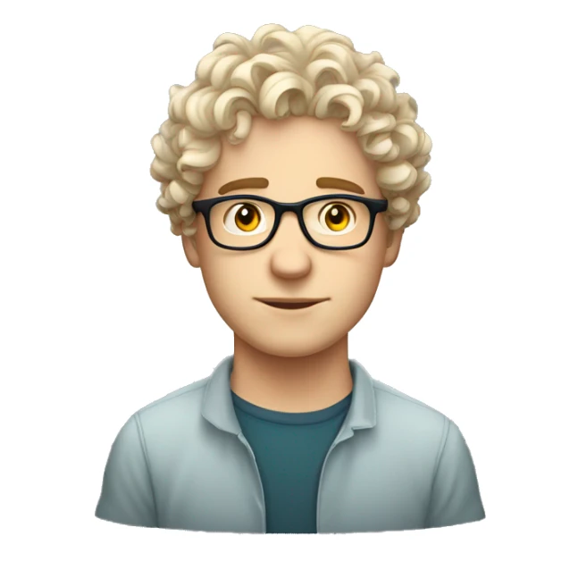Young white man. short lose curly hair and glasses. Pixart style sticker