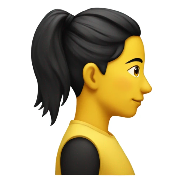 Yellow emoji side profile with pointy nose, a black ponytail, and a vlack dot on the side of the face  sticker