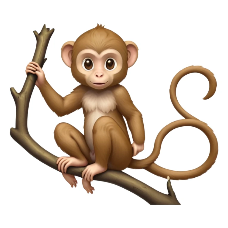 cinematic-cute Macaques-realistic-full-body-sitting-emoji,-slim-agile-frame-poised-on-a-branch,-long-tail-curled-slightly,-head-tilted-dramatically,-warm-brown-fur-soft-and-fluffy,-bright-playful-eyes-exuding-mischief,-simplified-yet-realistic-focused-features,-highly-detailed,-glowing-with-an-almost-sarcastic-glow sticker
